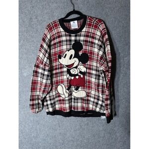 Disney Spirit Jersey Mickey Mouse Plaid Sweater Disneyland Resort Red L/G L